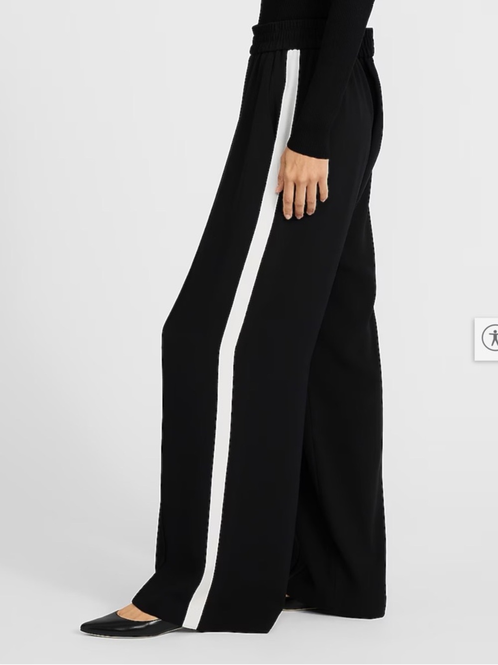 Express Black Wide-Leg Track Pants with White Side Stripe